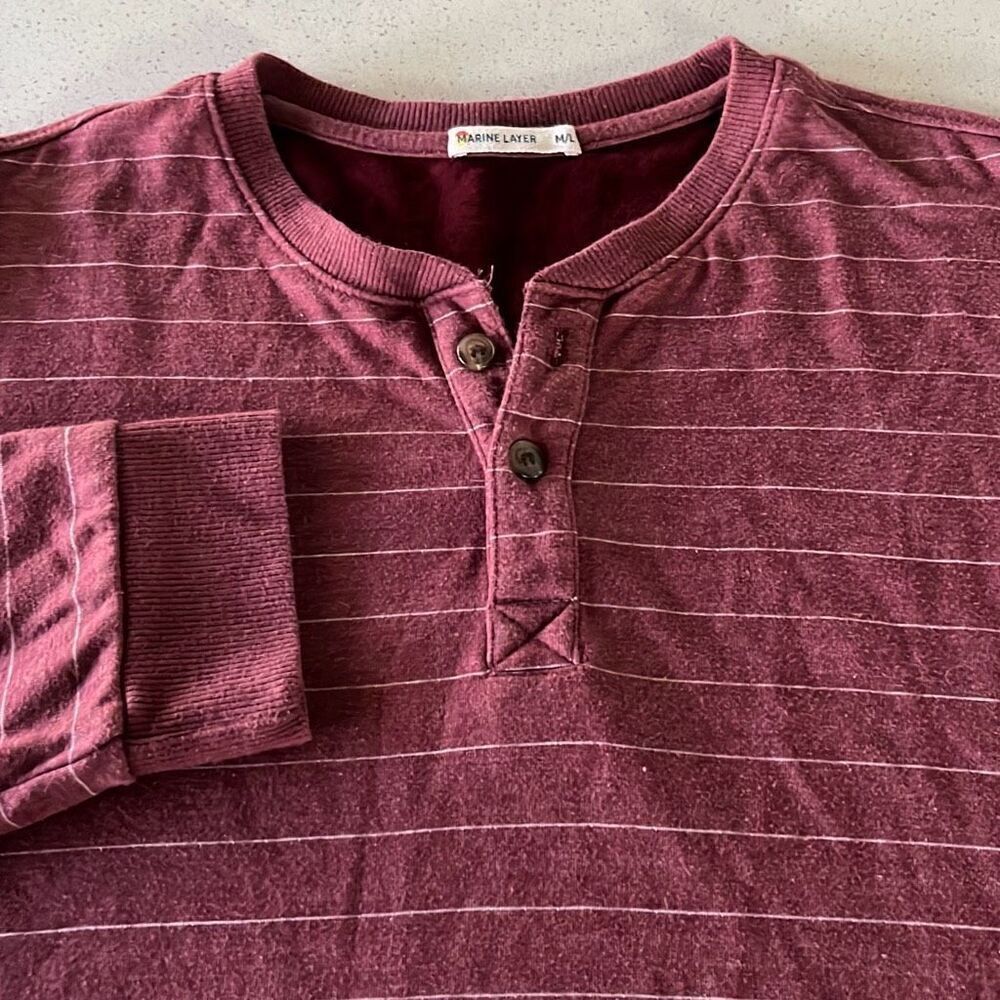 Marine Layer Ultra Soft Button Down Henley Striped Mens M/L